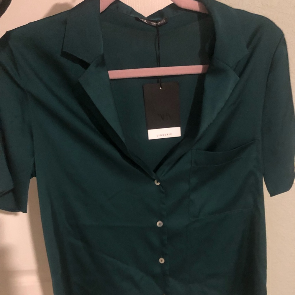 Zara green satin effect pajama shirt